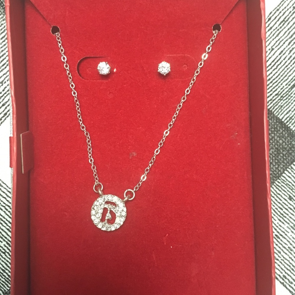 “B” initial necklace and earring stud gift set